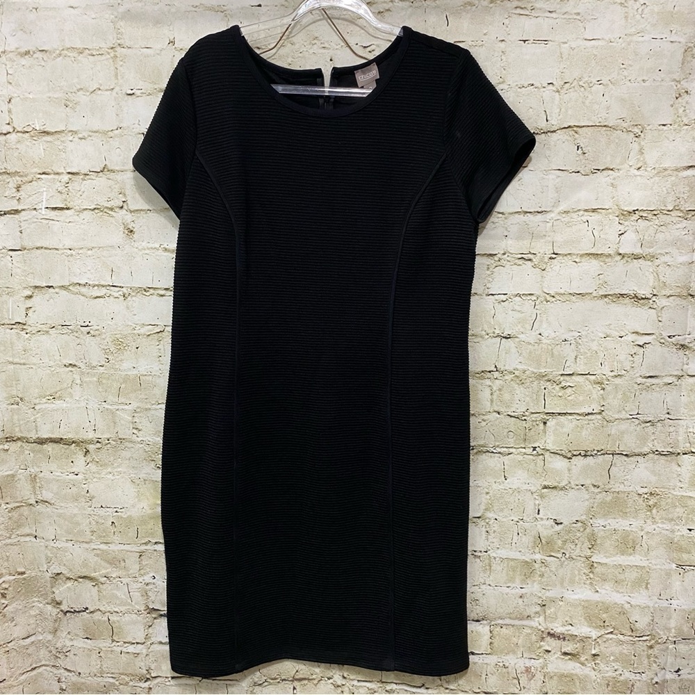 Chicos Black Textured Striped Sheath Career Dress